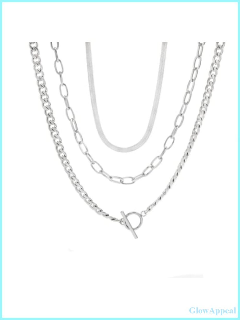 Layered Stainless Steel Chain Necklace Set Herringbone Paperclip Cuban Link